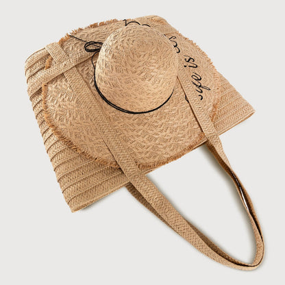 Straw Bag with Matching Hat – Vacation Woven Set, Women’s Beach Tote &amp; Sun Hat Duo