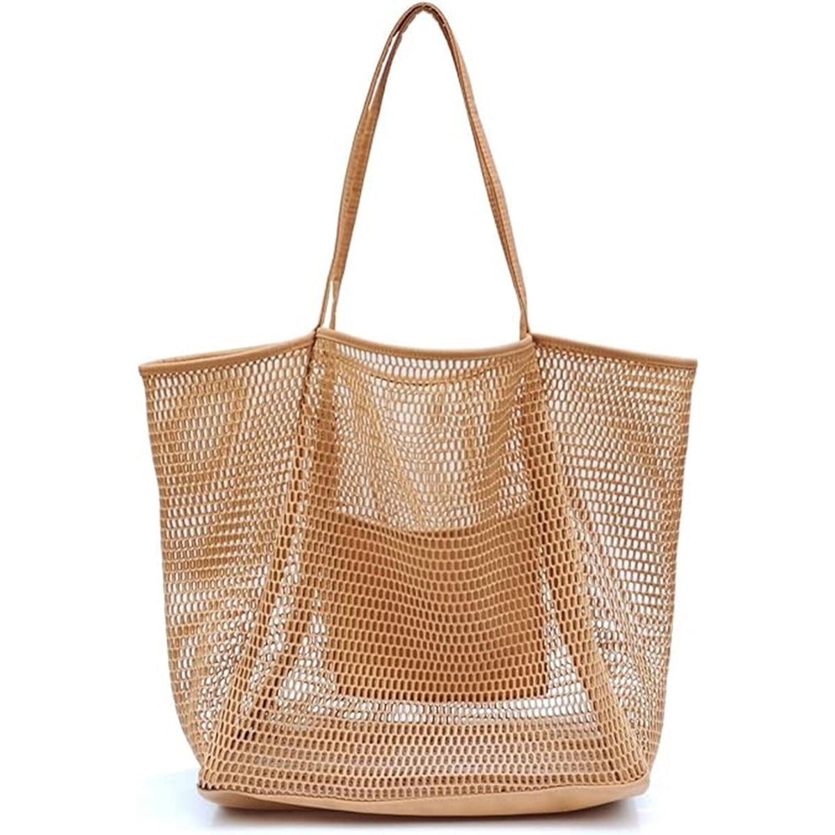 Large Capacity Ladies Beach Bag - Hollow Mesh Tote for Outdoor Travel &amp; Storage