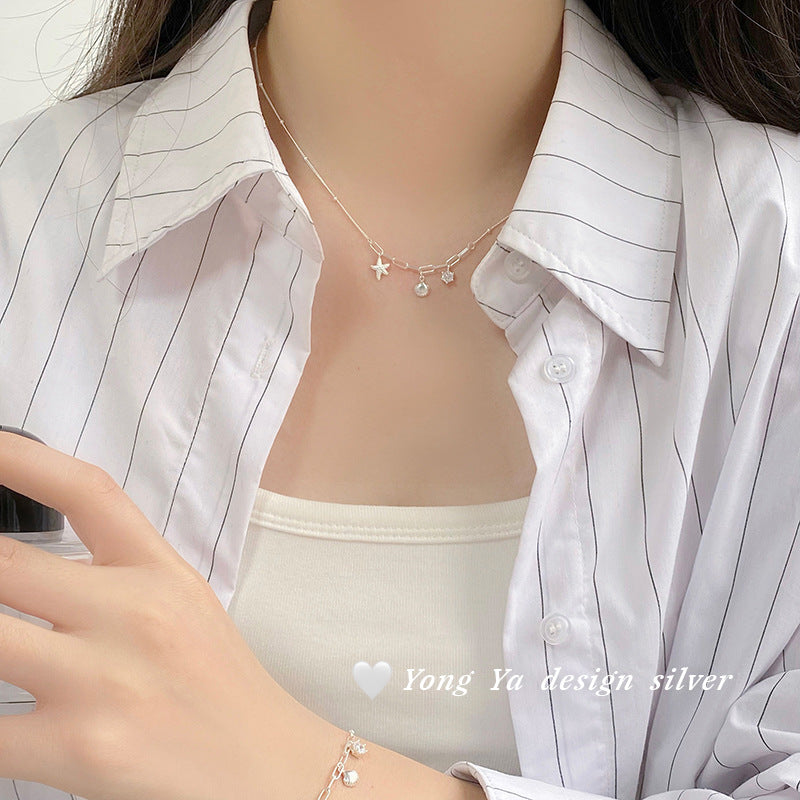 S925 sterling silver shell starfish necklace
