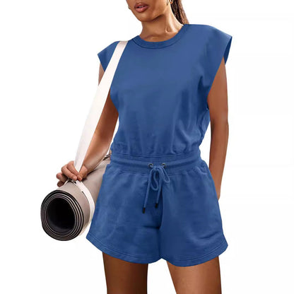 Solid Color Waist Drawstring Fashion Casual Jumpsuit