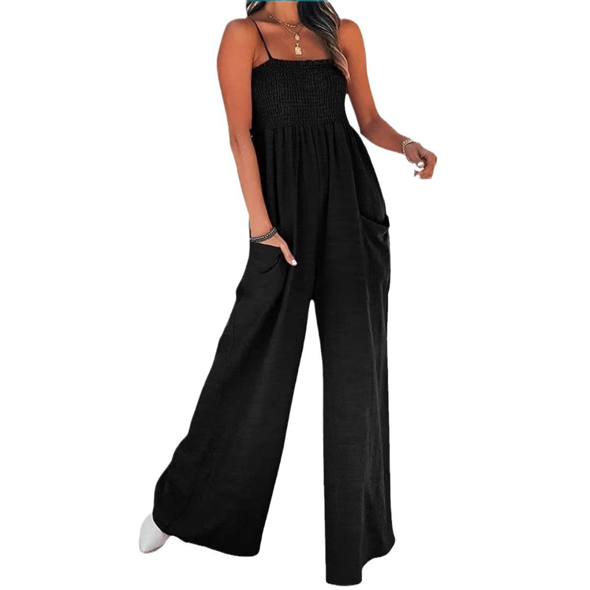 Spring-Summer Sling Loose Casual Jumpsuit Vacation Wide-Leg Romper