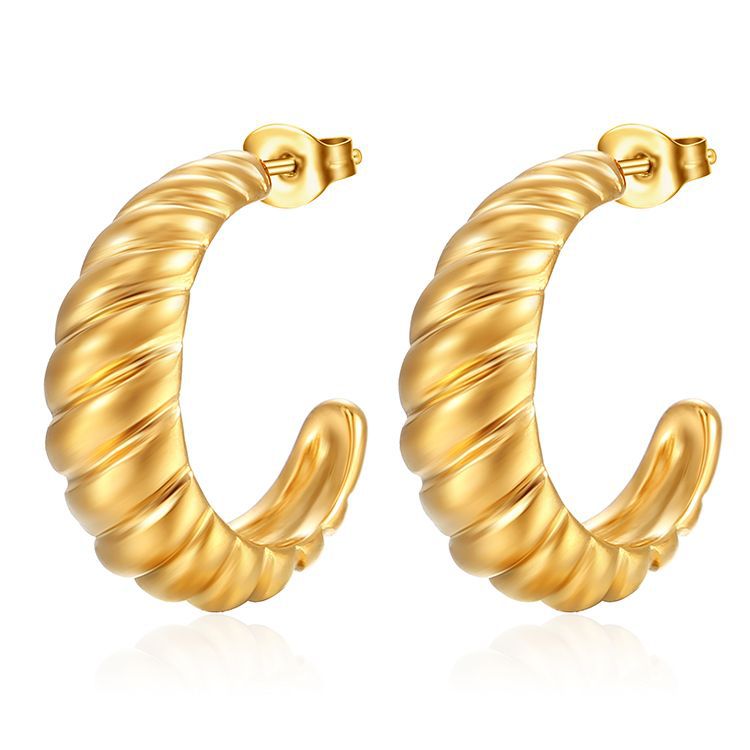 Ribbed C-Shape Hoop Earrings
