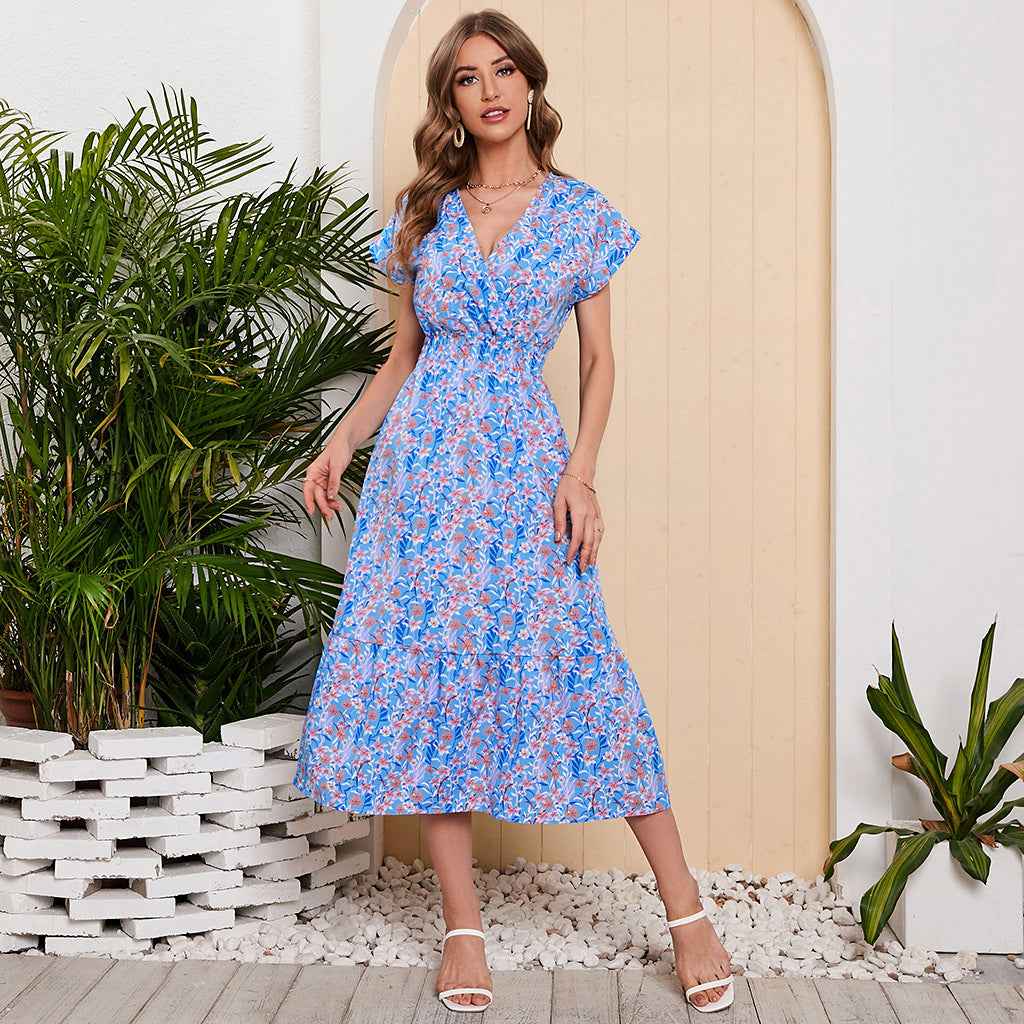 Women Summer Chiffon Floral Print Long Dress
