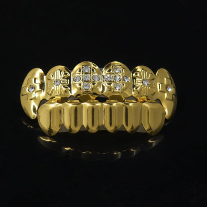 Hip-hop diamond-encrusted and gold-plated teeth grillz