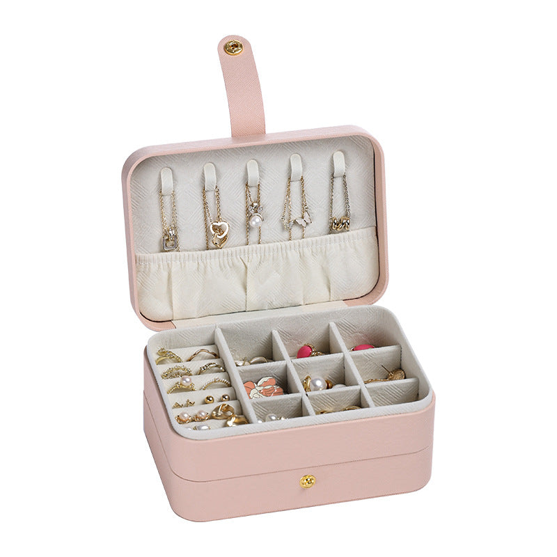 Portable household double-layer storage box with mirror