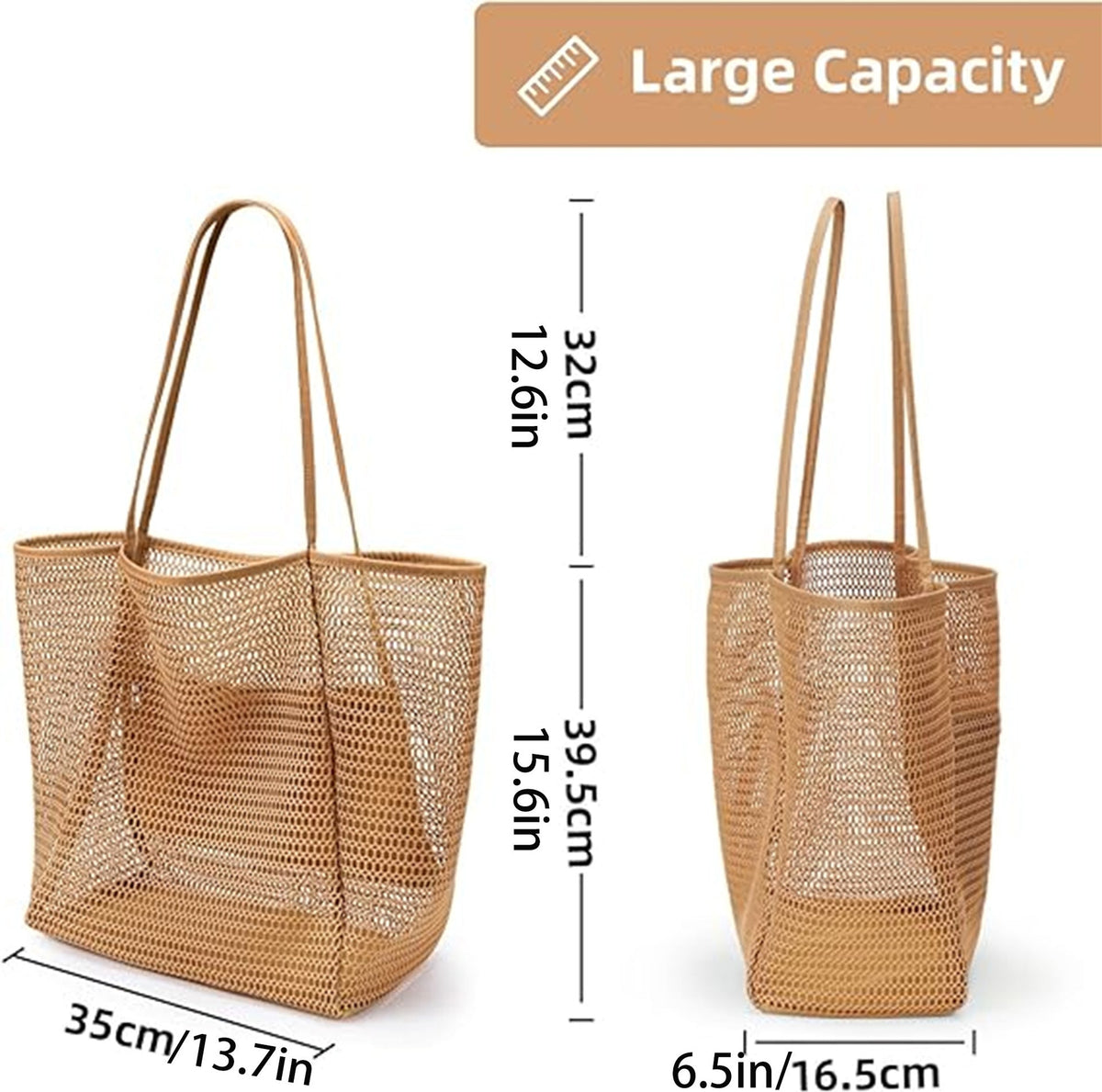 Large Capacity Ladies Beach Bag - Hollow Mesh Tote for Outdoor Travel &amp; Storage