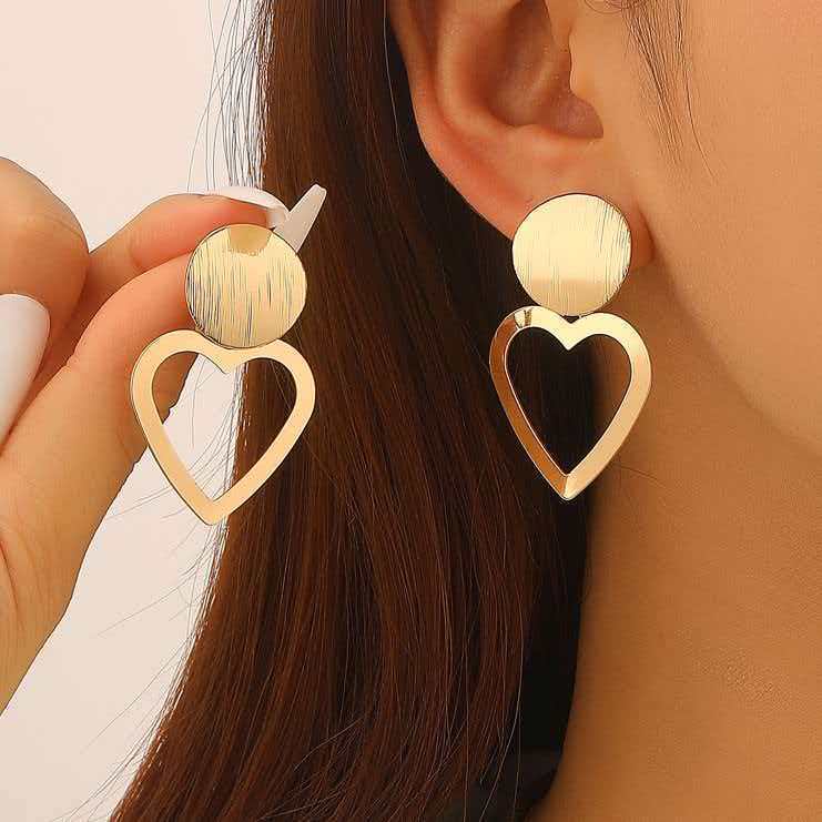 Creative Circle Heart Geometric Pendant Necklace &amp; Earrings Elegant Jewelry Set