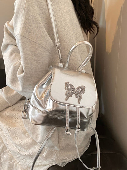 Small silver backpack, bag women&