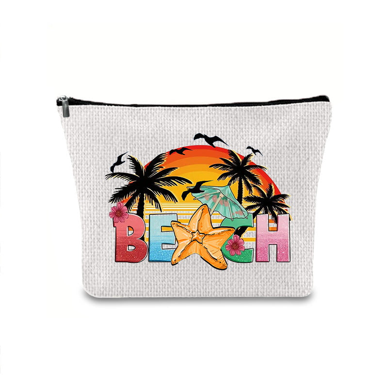 Linen printed cosmetic bag, cosmetic lipstick storage bag, small simple zipper evening clutch bag,