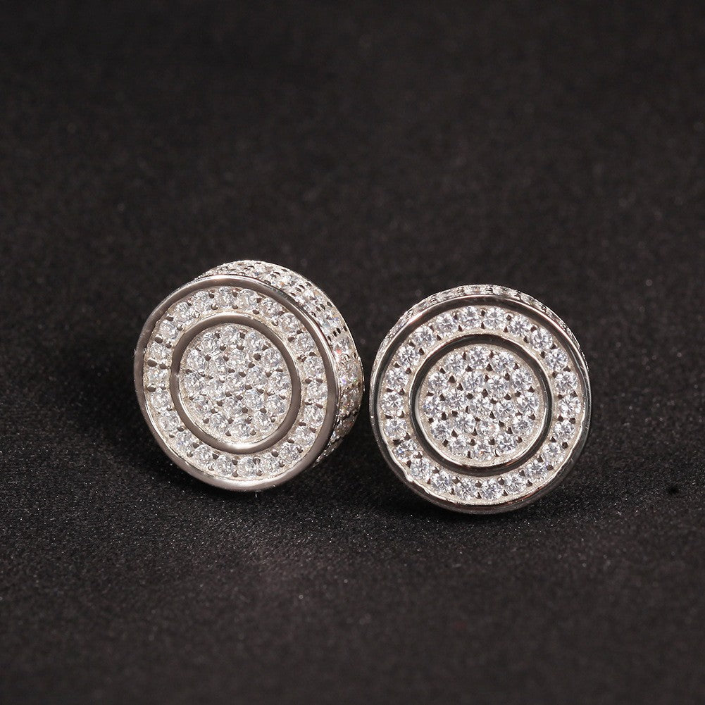 Hip Hop diamond-encrusted 925 silver stud earrings
