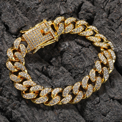 Hip-Hop 12mm Diamond-Encrusted Cuban Chain Bracelet