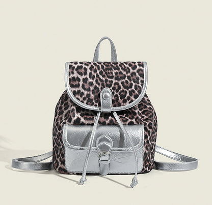 Retro contrasting leopard print backpack, women&