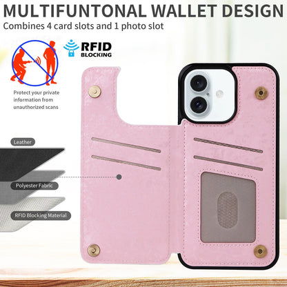 Applicable to Apple 16 painted double buckle four-insert card wallet case 16pro max all-inclusive anti-drop case protective cover
