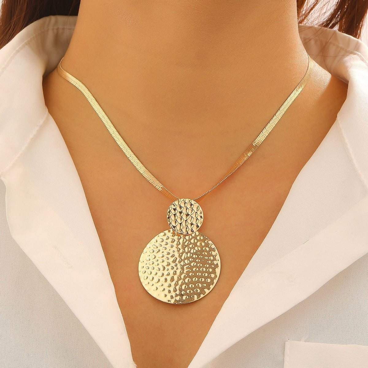 Creative Circle Heart Geometric Pendant Necklace &amp; Earrings Elegant Jewelry Set