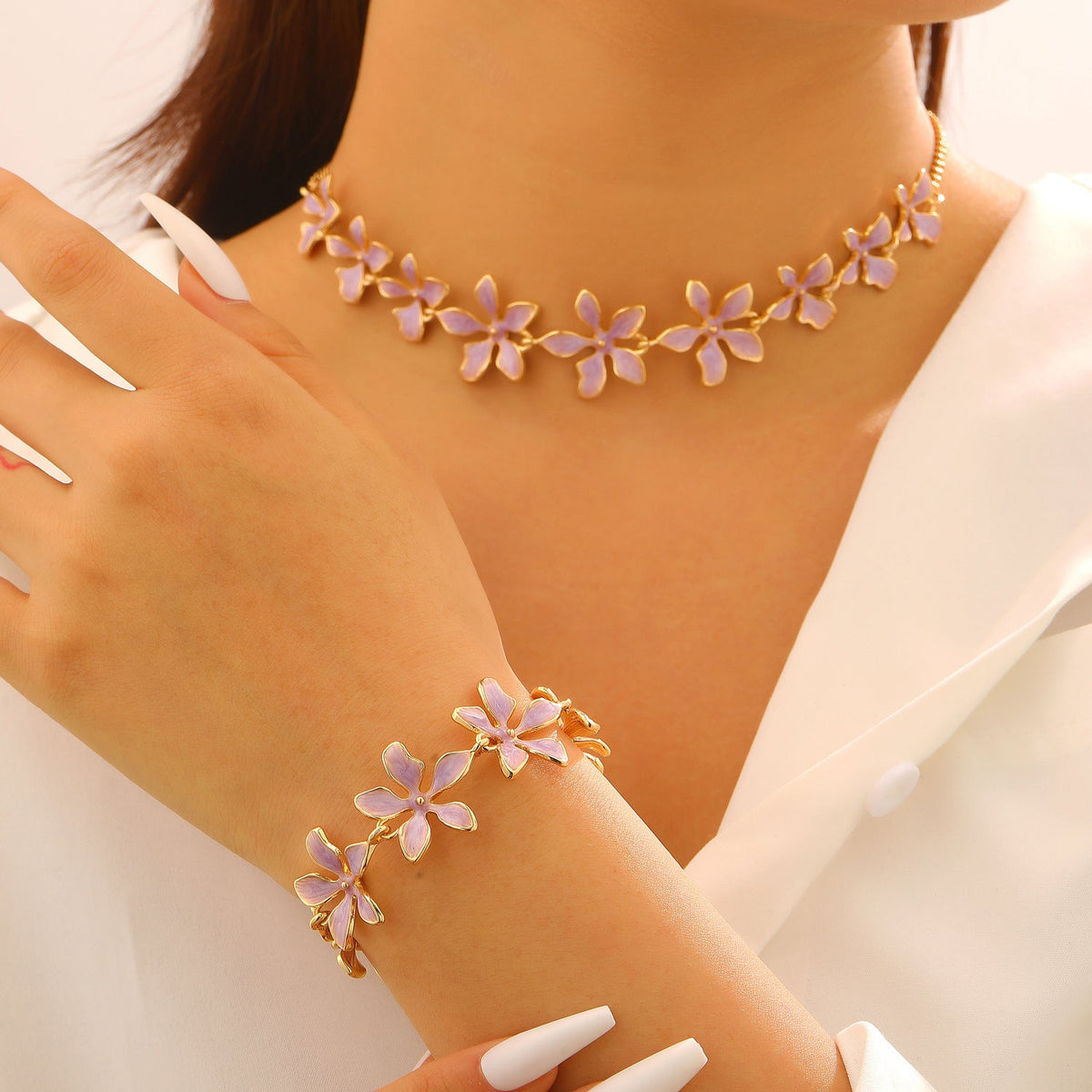 Fashion Geometric Flower 3D Vacation Style Necklace &amp; Bracelet Set
