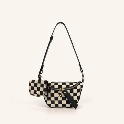 Small Crossbody Bag – Versatile Commute with Checkerboard Canvas, Compact Earphone Bag, Stylish 2-in-1 Chest Bag &amp; Fanny Pack for Everyday Use