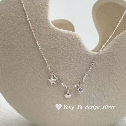S925 sterling silver shell starfish necklace