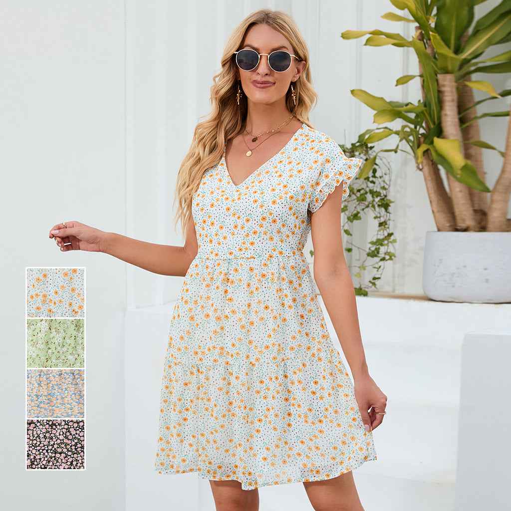 Women Summer Chiffon Floral Print Long Dress