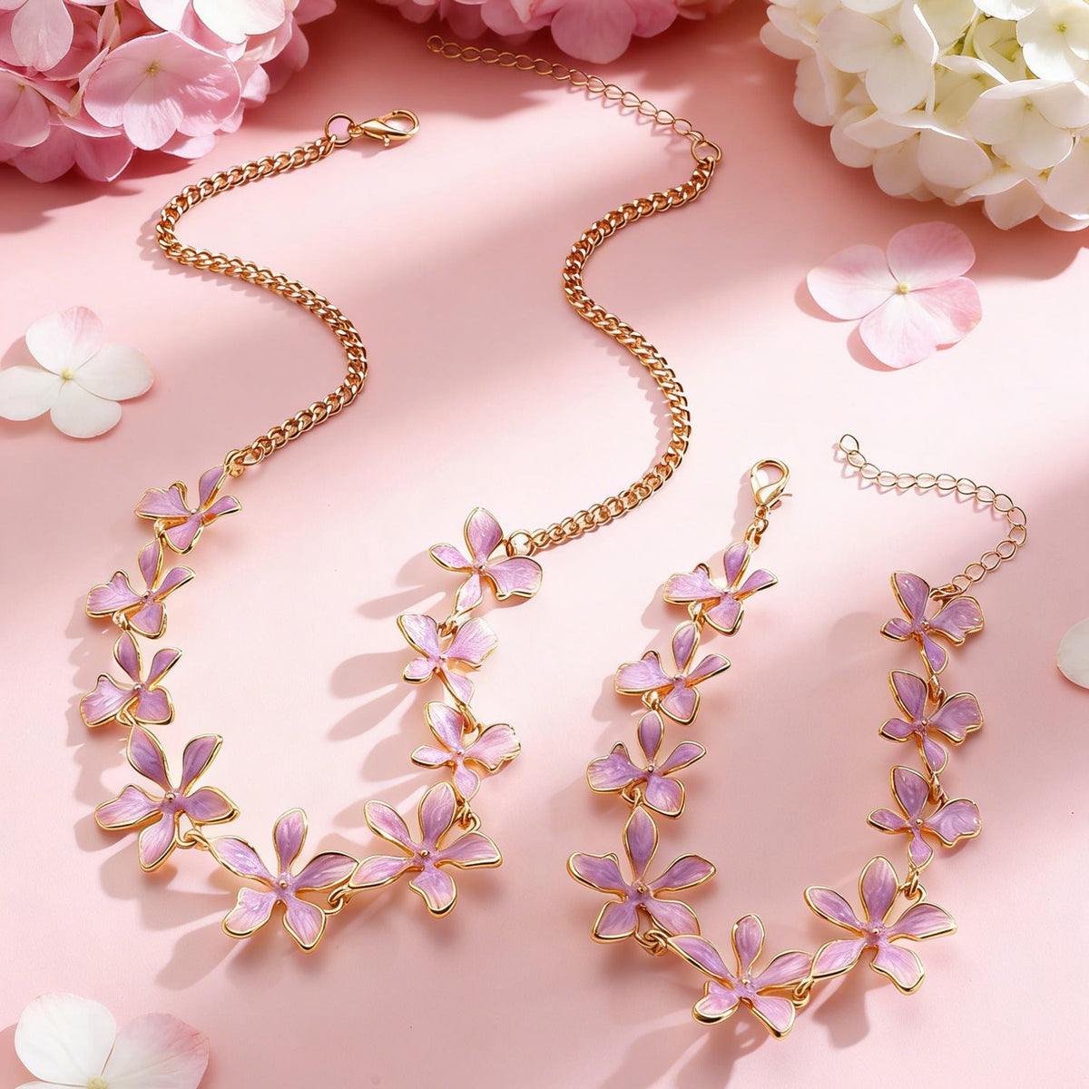 Fashion Geometric Flower 3D Vacation Style Necklace &amp; Bracelet Set