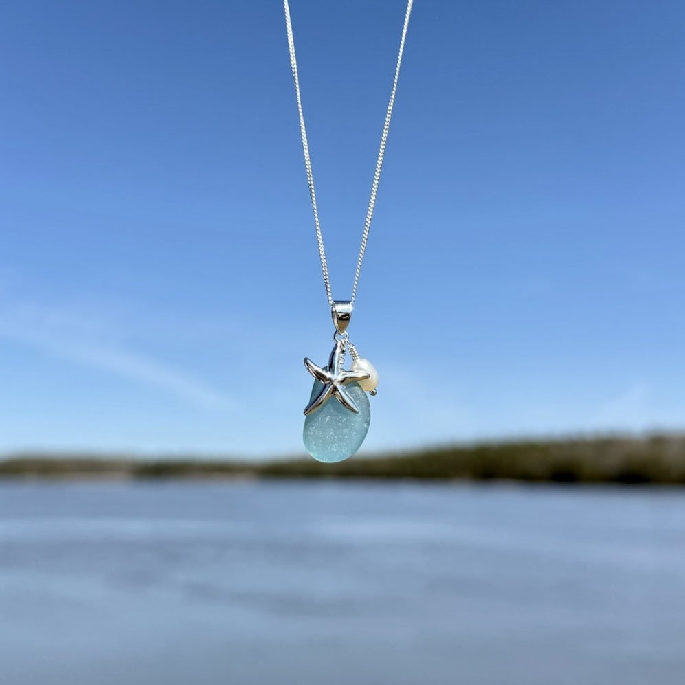 starfish necklace stone chalcedony pearl necklace
