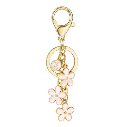 Initial Keychain White/Pink Flower Charms for Key Cute Letter Keyring Bag Charm 26 Letter Cherry Blossom Daisy Keychain