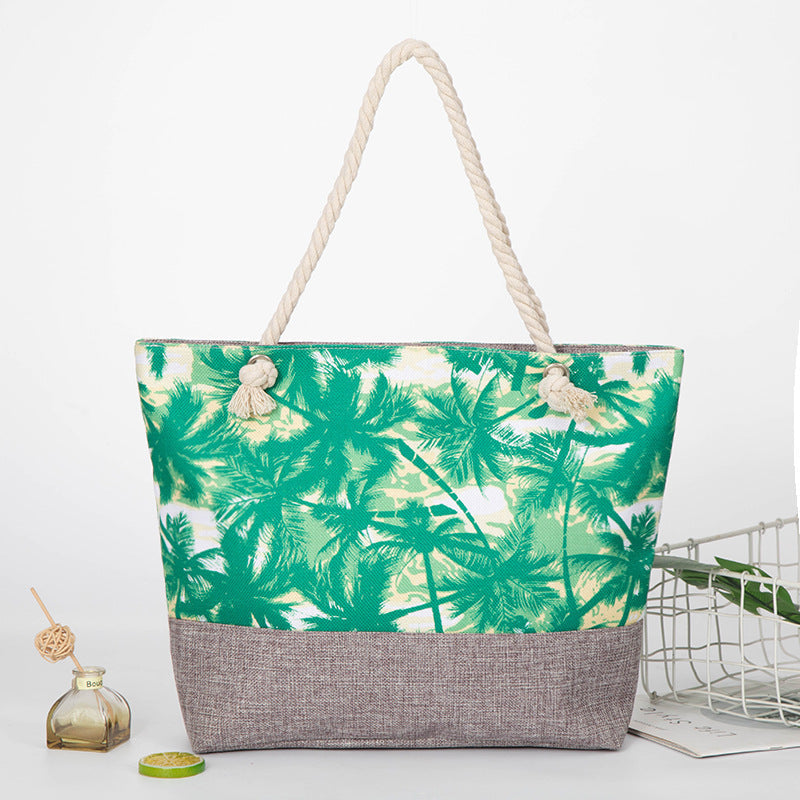 large capacity hemp rope linen ink printing shopping bag beach bag red-crowned crane shoulder seaside handbag women hobo