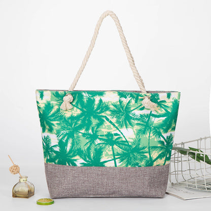 large capacity hemp rope linen ink printing shopping bag beach bag red-crowned crane shoulder seaside handbag women hobo