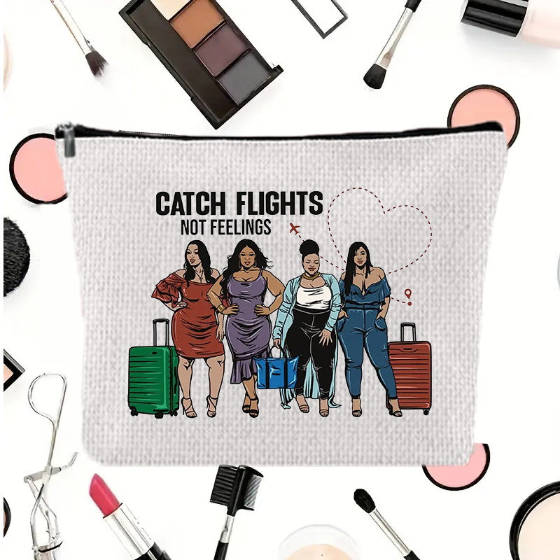 Linen printed cosmetic bag, cosmetic lipstick storage bag, small simple zipper evening clutch bag,