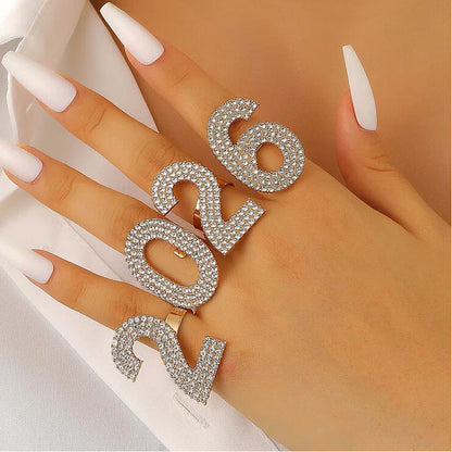 Zircon Inlaid Number Tassel Earrings &amp; Ring Set Luxury Party Jewelry