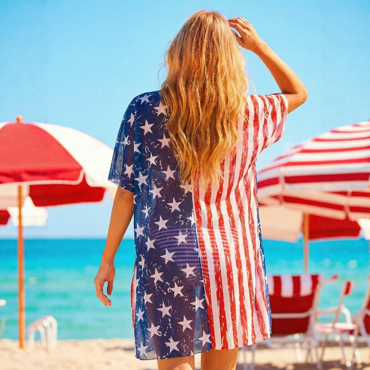 American Flag Style Three-Piece Swimsuit Women&