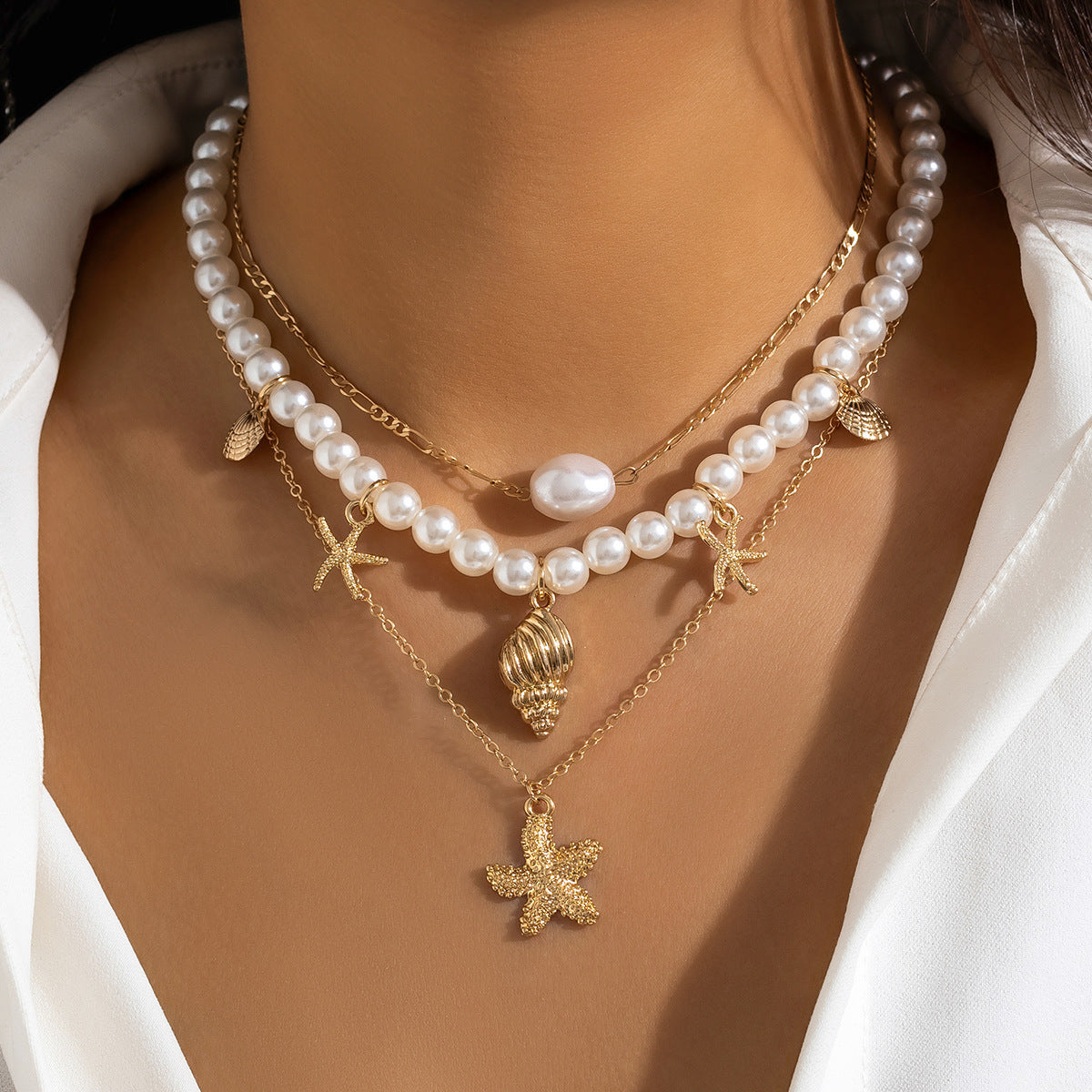starfish necklace pearl shell necklace