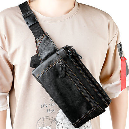 Multifunctional Genuine Leather Chest Bag &amp; Waist Bag for Men and Women – Fanny Pack for Travel, Sports, Running, and Holidays with Multiple Pockets