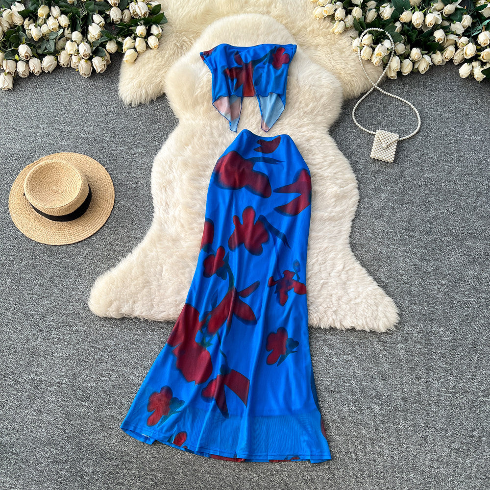 Vacation Printed Crop Top &amp; High-Waist Skirt Set – Sexy Summer Two-Piece, Coachella Fashion Suit