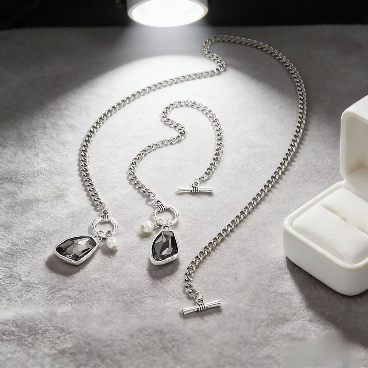Luxury Irregular Acrylic Black Diamond Pendant Necklace &amp; Bracelet Set Women Autumn Winter