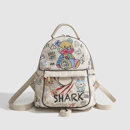 Summer small backpack, graffiti bear backpack, small backpack women, mini fashion casual women&