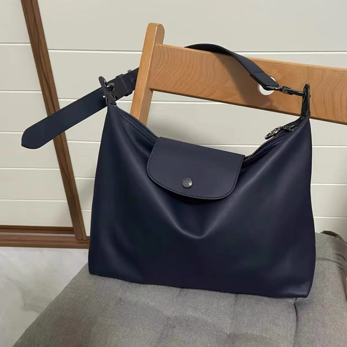 Hobo shoulder bag, boho grey women&