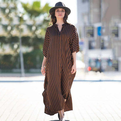 Black &amp; Brown Striped Beach Robe ¨C Sexy Single-Breasted Bikini Cover-Up, Vacation Kimono