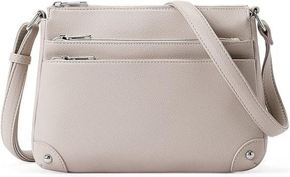 Small crossbody bag for women, shoulder bag multi-zip pocket bag, classic function messenger bag