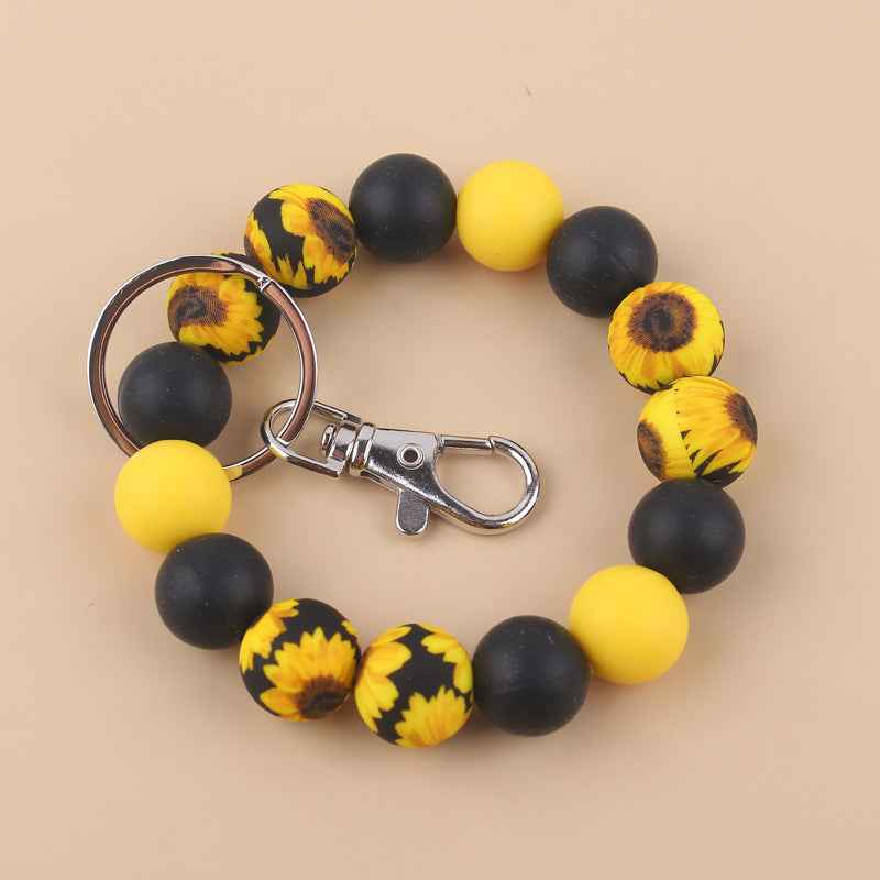 Silicone Beads Cow Sunflower Keychain Accessories, Creative Pendant Bracelet Bracelet Keyring Female