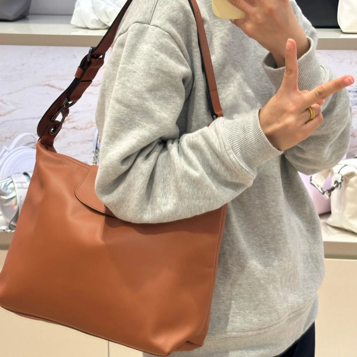 Hobo shoulder bag, boho grey women&