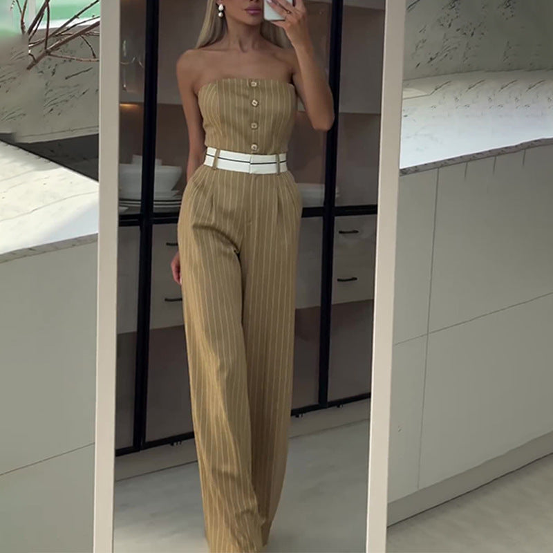 Off-Shoulder Striped Jumpsuit