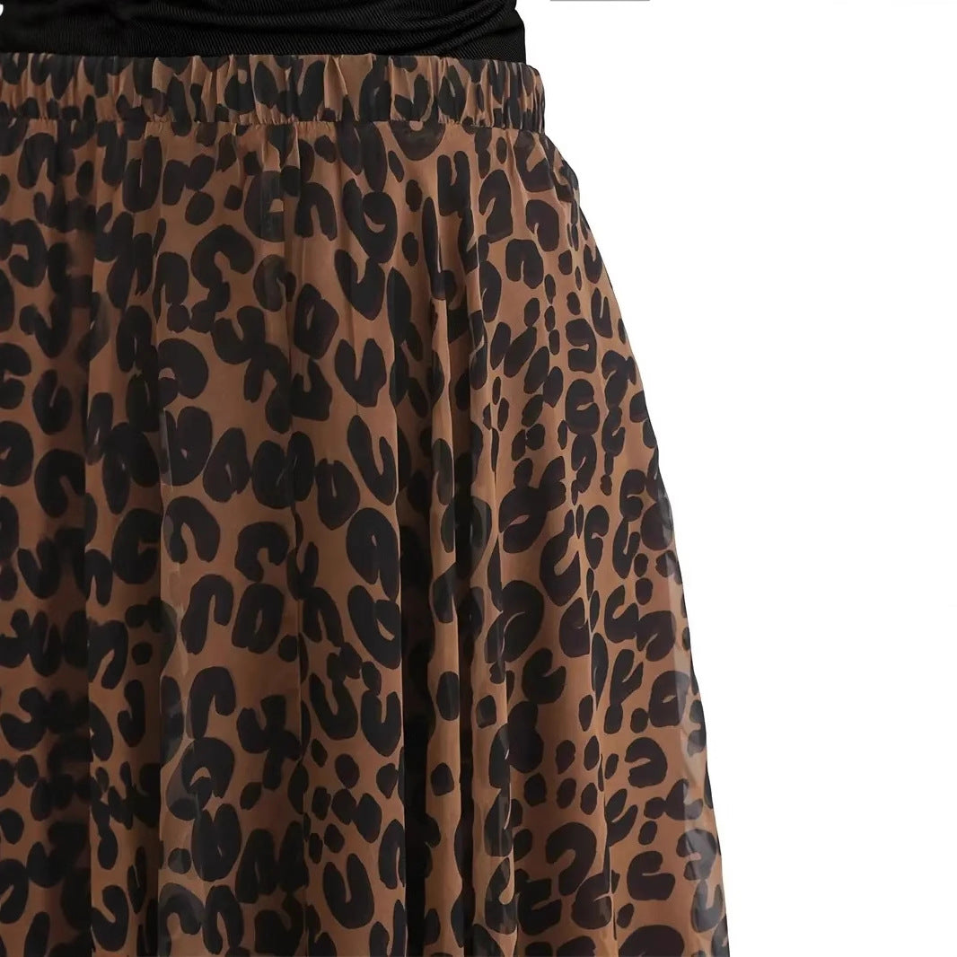 Leopard Print Skirt &amp; Black Top Set