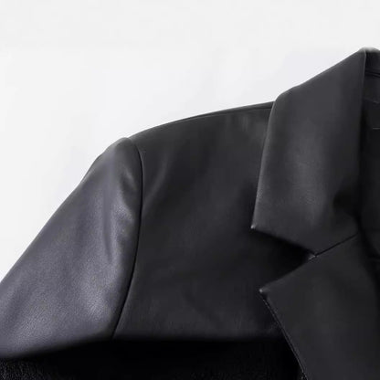 Women Loose-Fit Faux Leather Coat