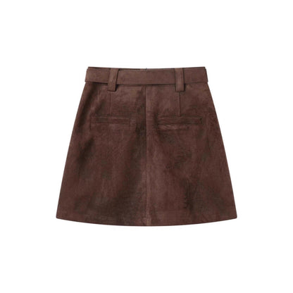 Brown Suede A-Line Mini Skirt