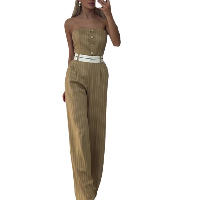 Off-Shoulder Striped Jumpsuit