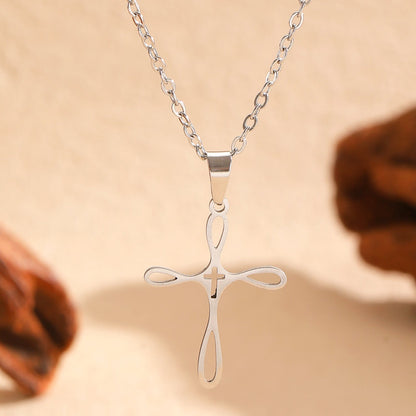 Cross Pendant Stainless Steel Clavicle Chain &amp; Earrings Set Simple Daily Jewelry