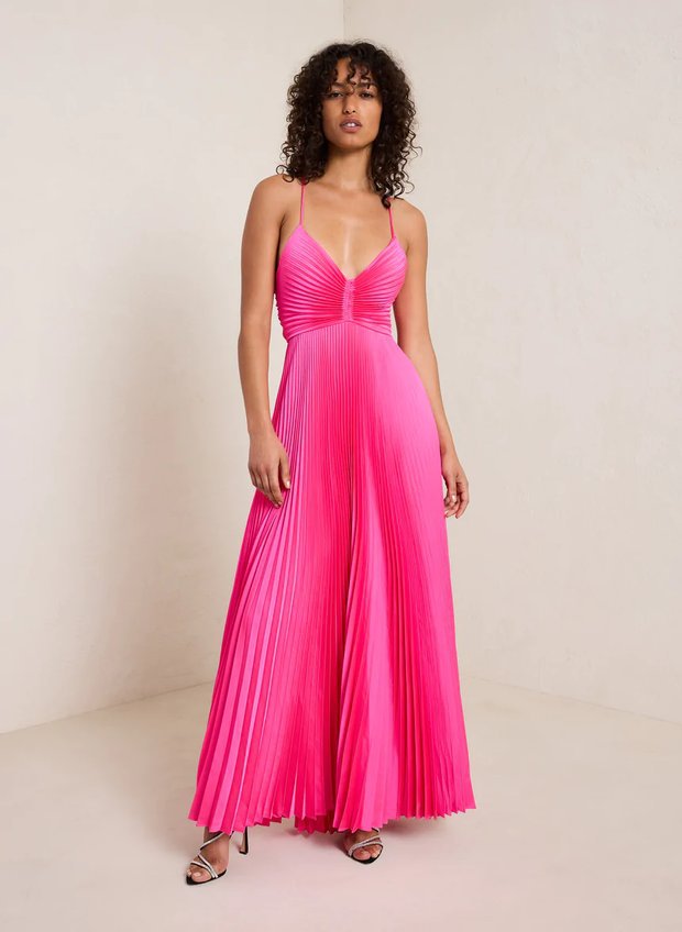 Pleated Tie-Strap Slip Dress