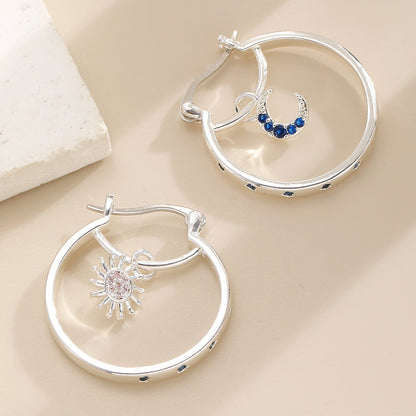 Luxury Twisted Sun &amp; Moon Design Double Hoop Earrings for Women