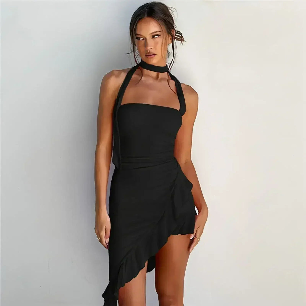 Fashion Halter Off-shoulder Slim Fit Stringy Selvedge Dress