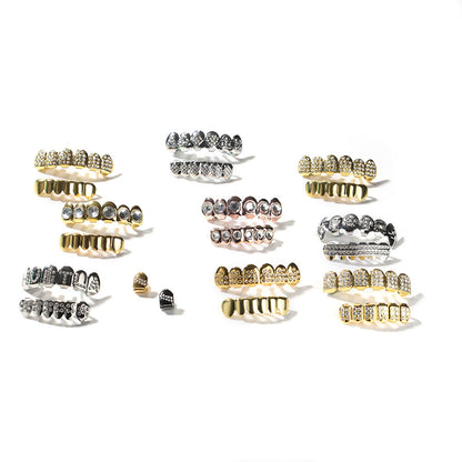 Hip-hop diamond-encrusted and gold-plated teeth grillz